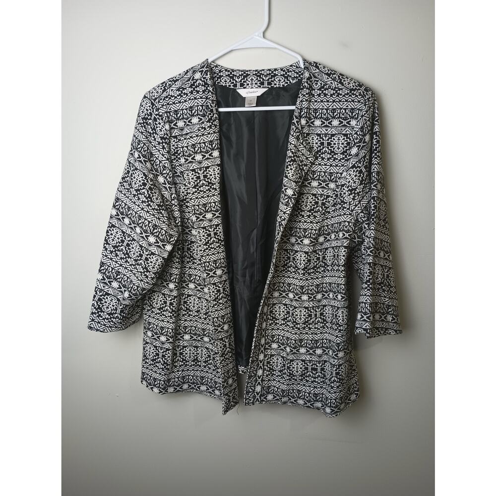 CJ Banks Western Aztec Print Blazer Black White Open Front Women 1X Vintage
